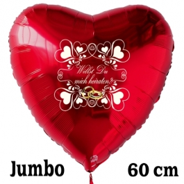 Großer Herzluftballon in Rot zum Heiratsantrag. Willst Du mich heiraten?