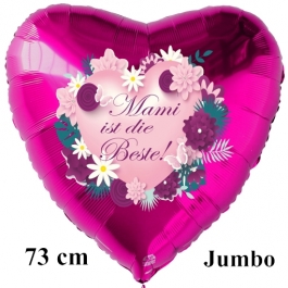 Mami ist die Beste! Großer Luftballon in Herzform aus Folie, pinkfarben, mit Helium zum Muttertag