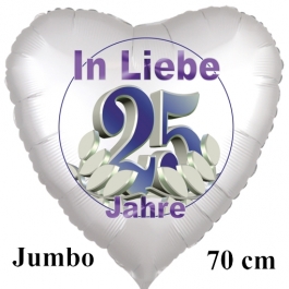 In Liebe 25 Jahre. 70 cm großer Herzluftballon ohne Helium zur Silbernen Hochzeit