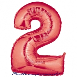 Grosser-Luftballon-aus-Folie-Rot-100-cm-Zahl-2-Zwei, Zahlendekoration