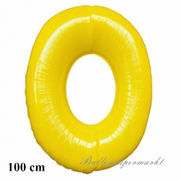 Zahl 0, Gelb, Luftballon aus Folie, 100 cm