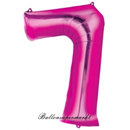 Zahl 7, Pink, Luftballon aus Folie, 100 cm