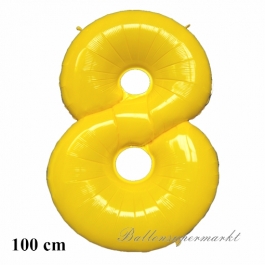 Großer gelber Luftballon, Zahl 8, mit Helium