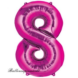 Zahlendekoration Zahl 8, Pink, acht, Großer Luftballon aus Folie, 1 Meter hoch, Folienballon Dekozahl