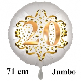 Großer Zahl 20 Luftballon aus Folie zum 20. Geburtstag, 71 cm, Weiß/Gold, heliumgefüllt