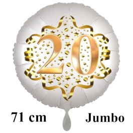 Großer Zahl 20 Luftballon aus Folie zum 20. Geburtstag, 71 cm, Weiß/Gold