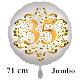 Großer Zahl 35 Luftballon aus Folie zum 35. Geburtstag, 71 cm, Weiß/Gold