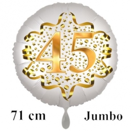 Großer Zahl 45 Luftballon aus Folie zum 45. Geburtstag, 71 cm, Weiß/Gold, heliumgefüllt