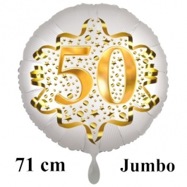 Großer Zahl 50 Luftballon aus Folie zum 50. Geburtstag, 71 cm, Weiß/Gold, heliumgefüllt