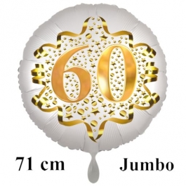 Großer Zahl 60 Luftballon aus Folie zum 60. Geburtstag, 71 cm, Weiß/Gold, heliumgefüllt