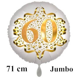 Großer Zahl 60 Luftballon aus Folie zum 60. Geburtstag, 71 cm, Weiß/Gold