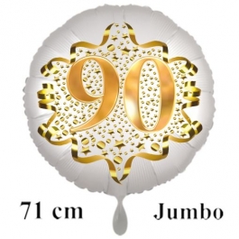 Großer Zahl 90 Luftballon aus Folie zum 90. Geburtstag, 71 cm, Weiß/Gold, heliumgefüllt