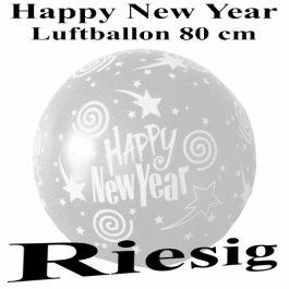 Riesengroßer Luftballon zu Silvester und Neujahr, Happy New Year, silber