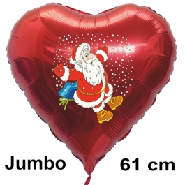 Weihnachtsballon Weihnachtsmann in Schneeflocken, rotes grosses Herz inklusive Ballongas