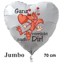 Großer Herzluftballon in Weiß "Ganz verrückt nach Dir! Ich liebe Dich!