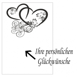 Grußkarte mit verbundene Herzen in Schwarz zur Hochzeit und Rosenhochzeit