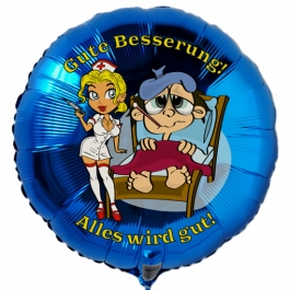 Gute Besserung, Luftballon aus Folie mit Ballongas, Krankenschwester und Patient