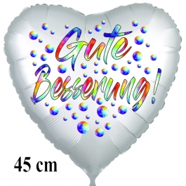 Gute Besserung! Herzballon, Regebogenfarben, aus Folie, 45 cm, mit Ballongas