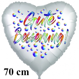 Gute Besserung! Herzballon, Regebogenfarben, aus Folie, 70 cm, mit Ballongas