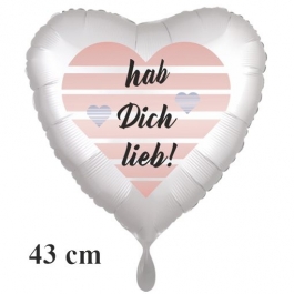 Hab Dich lieb! Herzluftballon aus Folie, 43 cm, satinweiss, ohne Helium