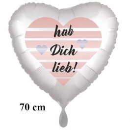 Hab Dich lieb! Herzluftballon aus Folie, 70 cm, satinweiss, ohne Helium