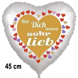 Hab Dich sooo sehr lieb, Herzluftballon aus Folie, 45 cm, satin, mit Helium