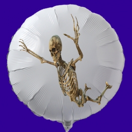 Halloween Luftballon aus Folie, weißer Rundballon mit Skelett, inklusive Helium