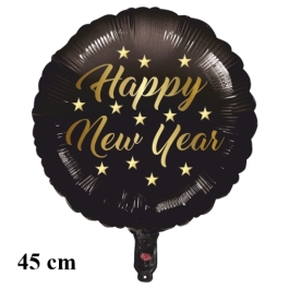 Rundluftballon in Schwarz aus Folie zu Silvester und Neujahr, Happy New Year, Silvesterdeko