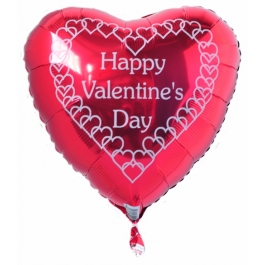 Happy Valentine's Day Luftballon mit weißen Herzchen aus Folie mit Helium zum Valentinstag