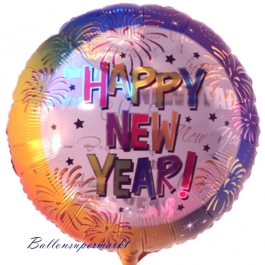 Luftballon aus Folie zu Silvester und Neujahr, Happy New Year Rainbow, Ballon mit Helium