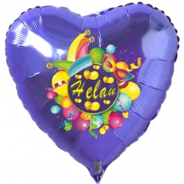 Helau, Luftballon aus Folie, Folienballon mit Ballongas, Herzballon blau zu Karneval