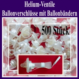 Helium-Ventile, Ballonverschlüsse mit Ballonbändern für Luftballons von 25 cm bis 35 cm, 500 Stück