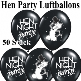 Hen Party Luftballons in Schwarz, 50 Stück