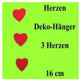 Herz-Dekohänger, 3 Rote Herzen, 16 cm, Herzdekoration