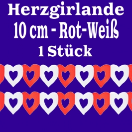 Herzgirlande Rot-Weiß, 3 Meter lang, 10 cm Durchmesser