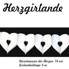 Herzgirlande in Weiß, 16 cm