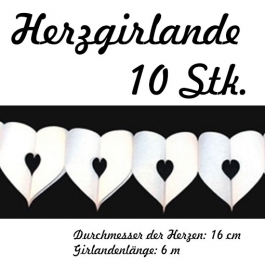 Herzgirlande in Weiß, 16 cm