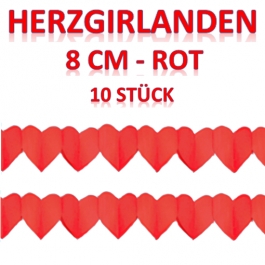 Herzgirlanden Rot, 8 cm, 10 Stück