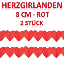 Herzgirlanden Rote, 8 cm, 2 Stück