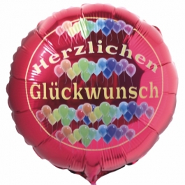 Herzlichen Glückwunsch Luftballon mit Helium, roter Rundballon aus Folie