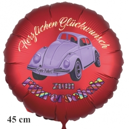 Herzlichen Glückwunsch zum Führerschein! Satinroter Luftballon, 45 cm, inklusive Helium