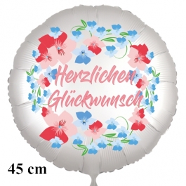 Herzlichen Glückwunsch. Rund-Luftballon aus Folie, satin-weiss, 45 cm