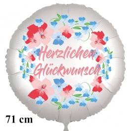 Herzlichen Glückwunsch. Rund-Luftballon aus Folie, satin-weiss, 71 cm