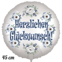 Herzlichen Glückwunsch, Luftballon aus Folie, satinweiß, 45 cm, Rundballon