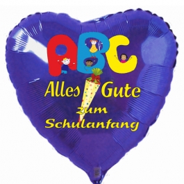 Herzluftballon in Blau: Alles Gute zum Schulanfang, ABC