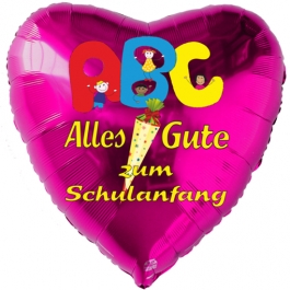 Herzluftballon in Pink: Alles Gute zum Schulanfang, ABC