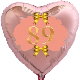 Herzluftballon aus Folie, Rosegold, zum 89. Geburtstag, Rosa-Gold