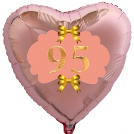 Herzluftballon aus Folie, Rosegold, zum 95. Geburtstag, Rosa-Gold
