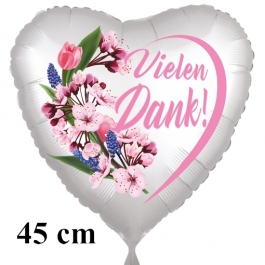 Vielen Dank. Herzluftballon aus Folie, satin-weiß-flowers, 45 cm