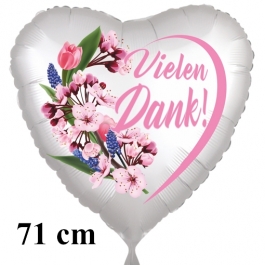 Vielen Dank. Herzluftballon aus Folie, satin-weiß-flowers, 71 cm